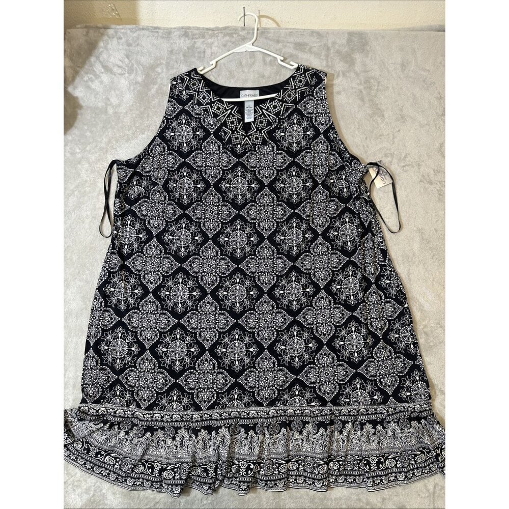 Catherines Black White Medallion Sleeveless Dress Womens 3X NWT